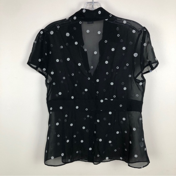 Ann Taylor Petites 10p Black sheer embroidered button down blouse - Picture 6 of 6